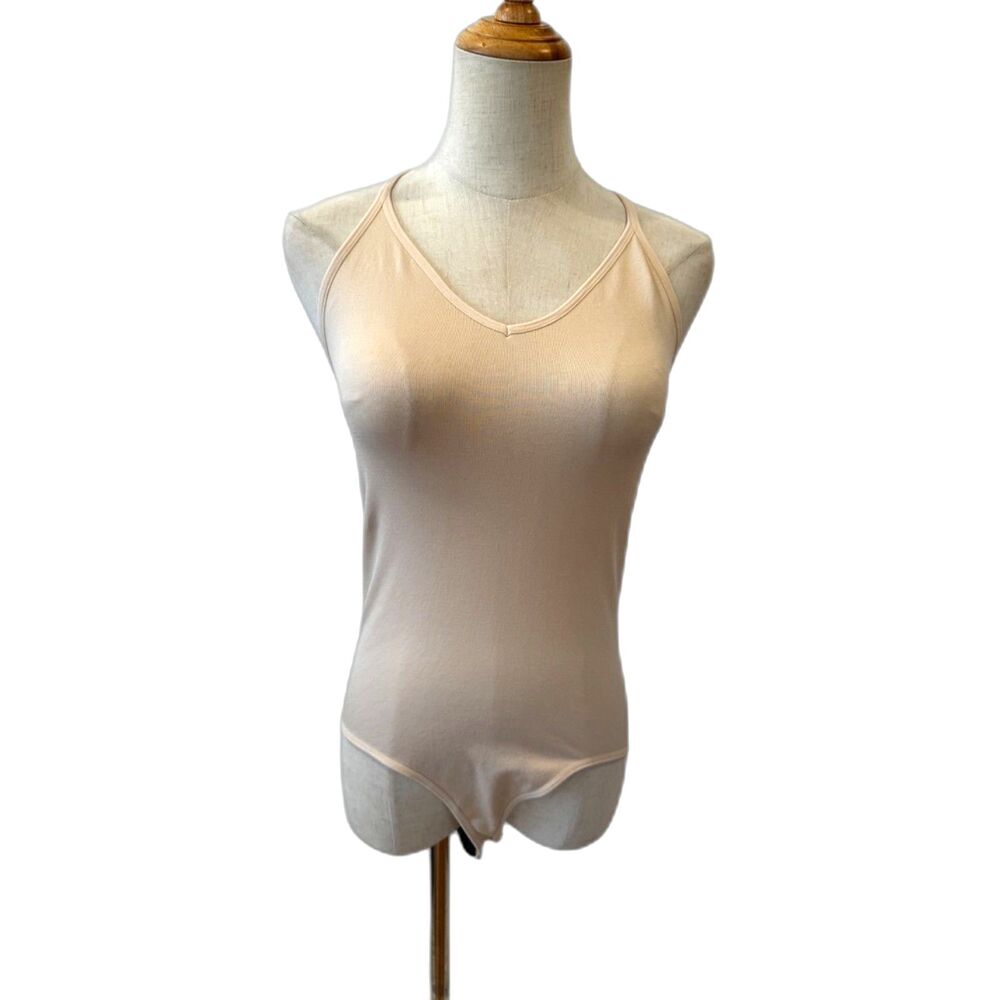 Active USA Nude Bodysuit Beige V-Neck Racerback M/L NEW NWT